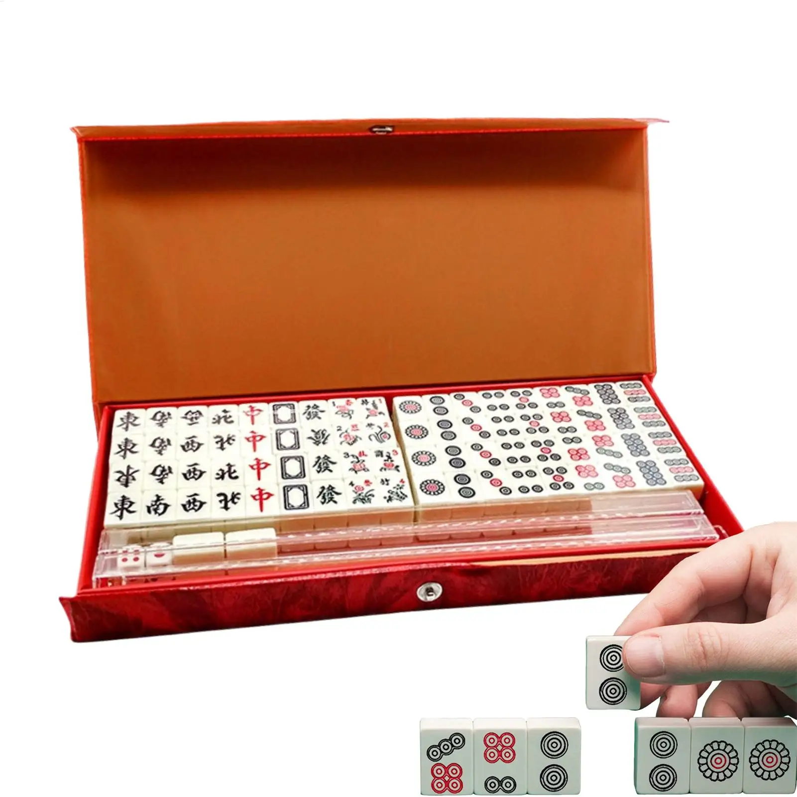 

144pcs Mahjong Set Complete Tiles with 4 Racks Travel & Home Game for Family Gathering Party Entertain Portable Mini Mahjong