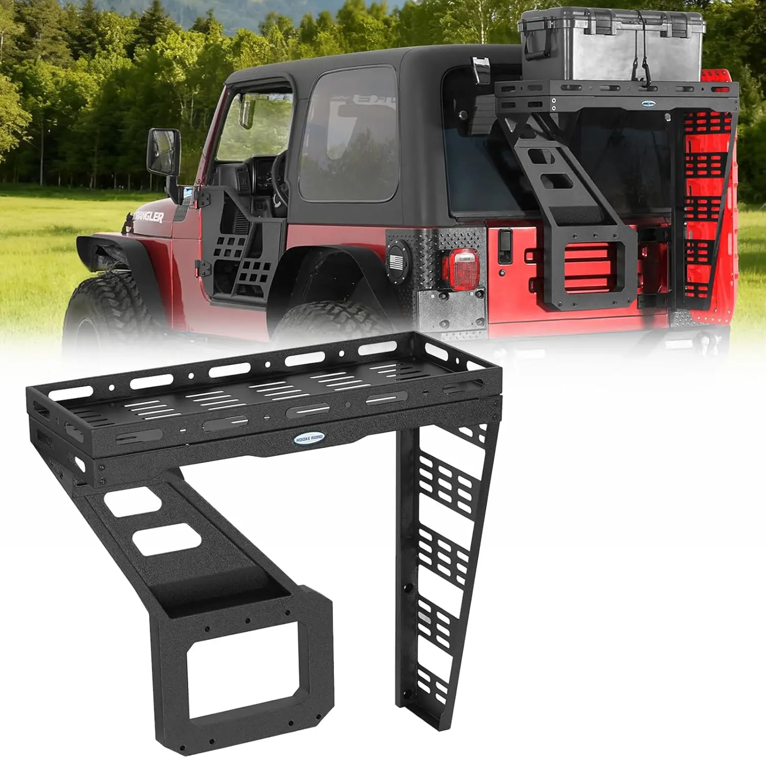 

Tailgate Storage Basket Spare Tire Cargo Rack for 1997-2006 Jeep Wrangler TJ, Steel Luggage Carrier Tray with Reinforced Tailgat