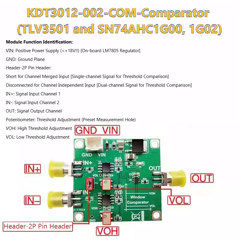TLV3501 Module, Voltage Comparator, Window Comparator, High-speed Signal Discriminator TTL Level KDT3012-002-COM