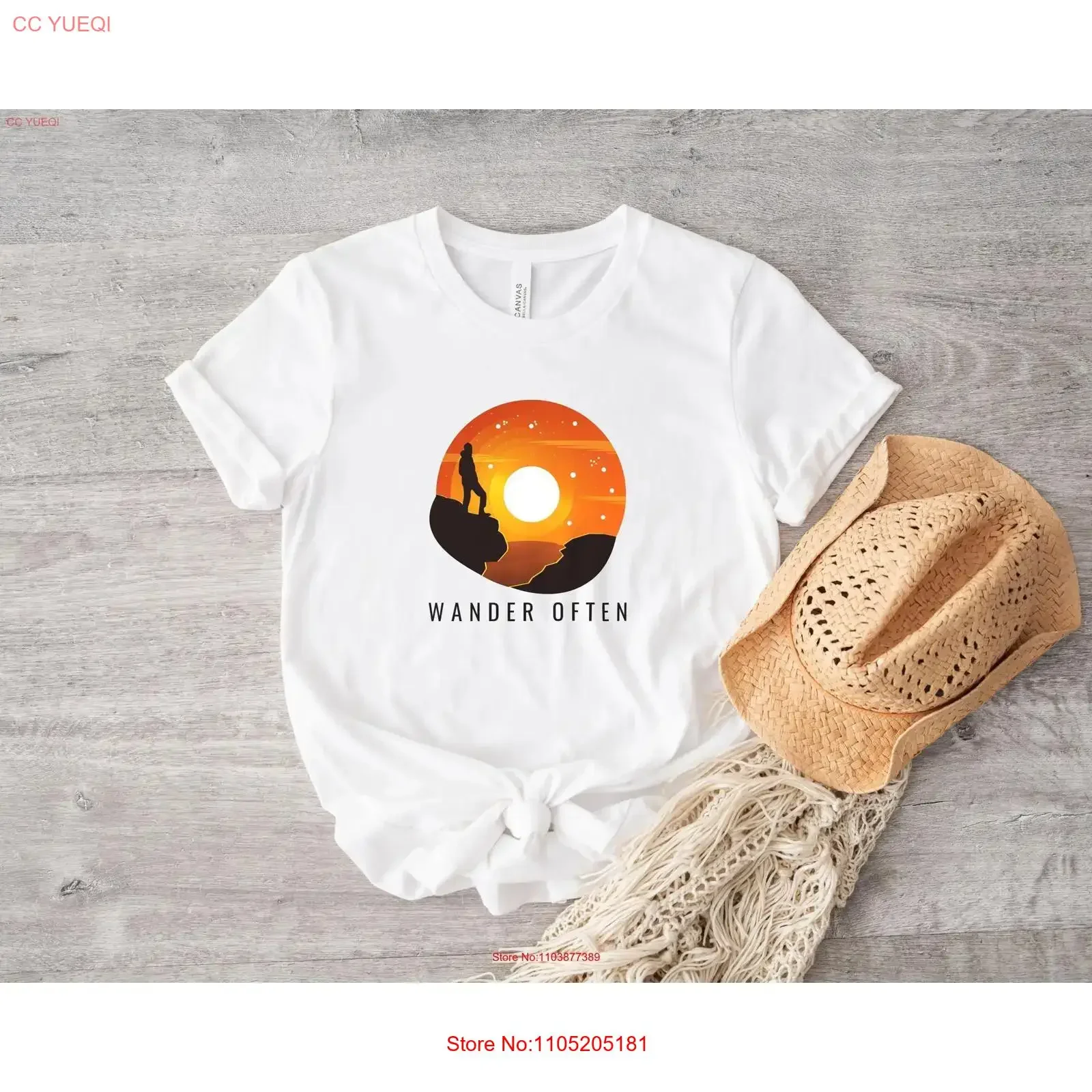 Wander Often camiseta blanca puesta de sol aventura única para espíritus libres Boho Chic armario grapa estilo diario vintage lavado