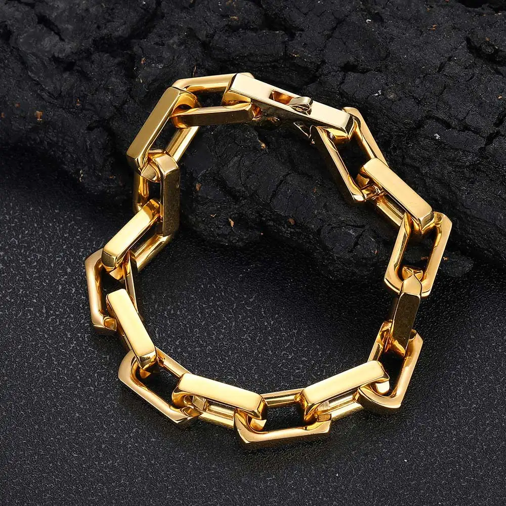 Custom Cool Square Cuban Link Splicing Bracelet For Men Women 18K Gold Black Red Color Punk Casual Curb Chain Bracelet