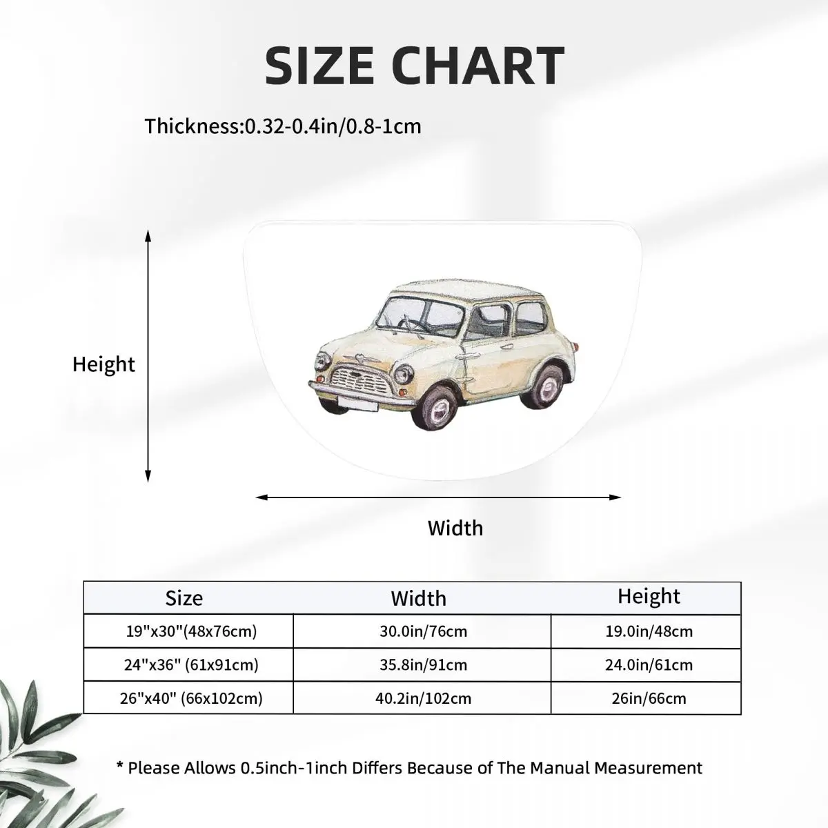 Classic White Mini Cooper In Watercolor Style Soft Flannel Half Round Doormat Non Slip Bathroom Mat Absorbent Floor Carpet