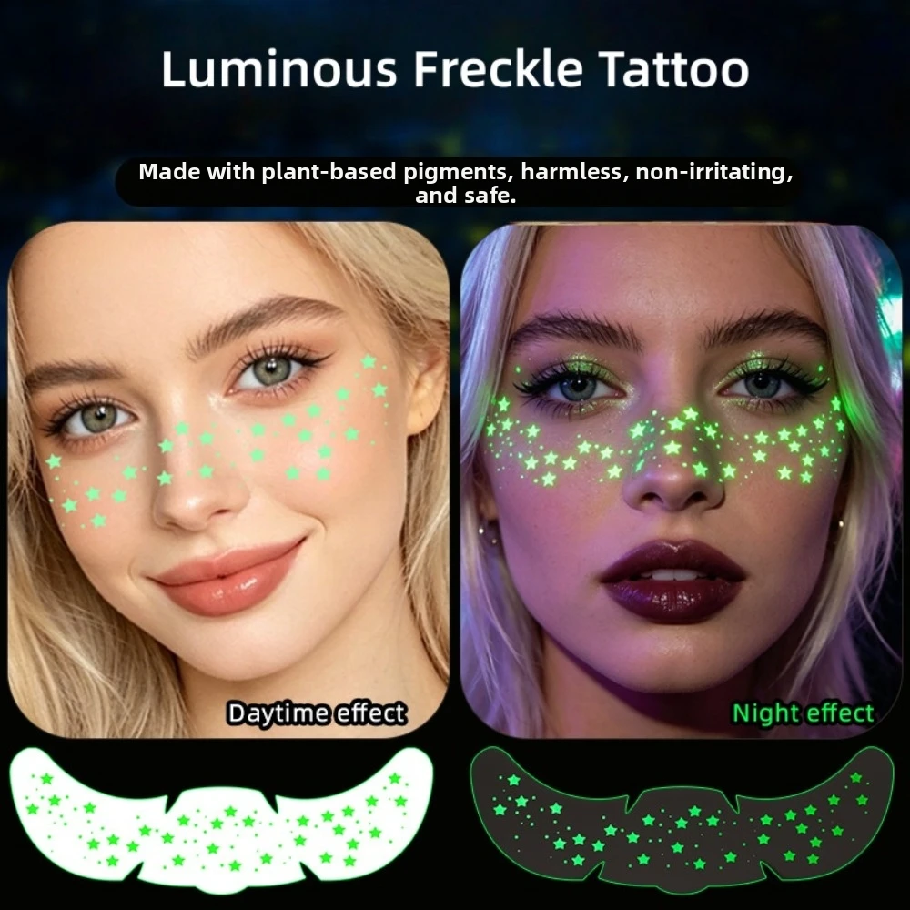 DIY Face Temporary Tattoo Star Heart Sparkle Luminous Freckle Tattoo Freckle Makeup Long Lasting Face Tattoo Sticker