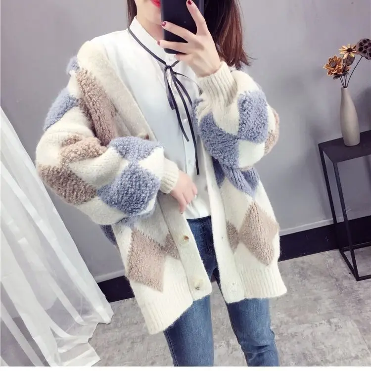 Pull de couleur foncée de style paresseux pour femme, veste épaisse, en forme de diamant, moyen long, Harajuku, nouveau