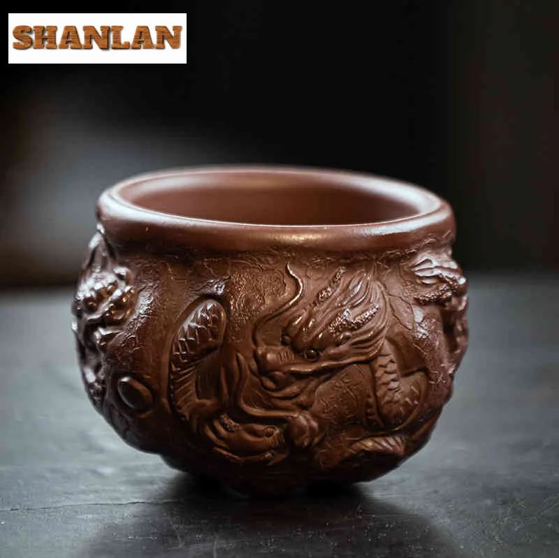 

100ml Yixing Zisha Nine Dragon Fish Transforms Teacup Zen Tea Bowl Cute Cup Tea-tasting Smelling Cup Jianzhan Master Cups Teaset