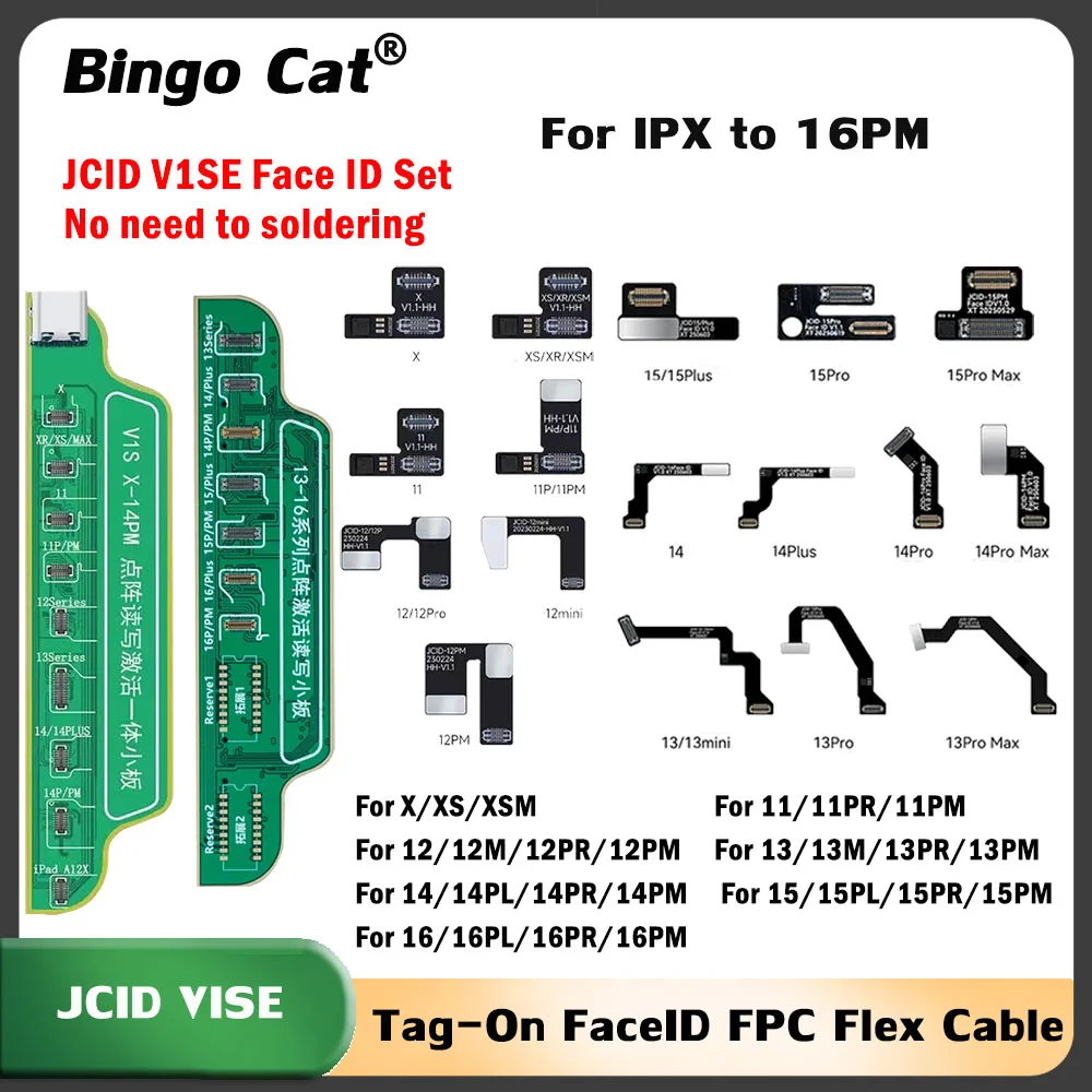 

New JCID For iPhone 13 14 15 16ProMax Tag-On Face ID Repair FPC Flex Cable No Need Soldering Dot Matrix Read and Write Data Tool