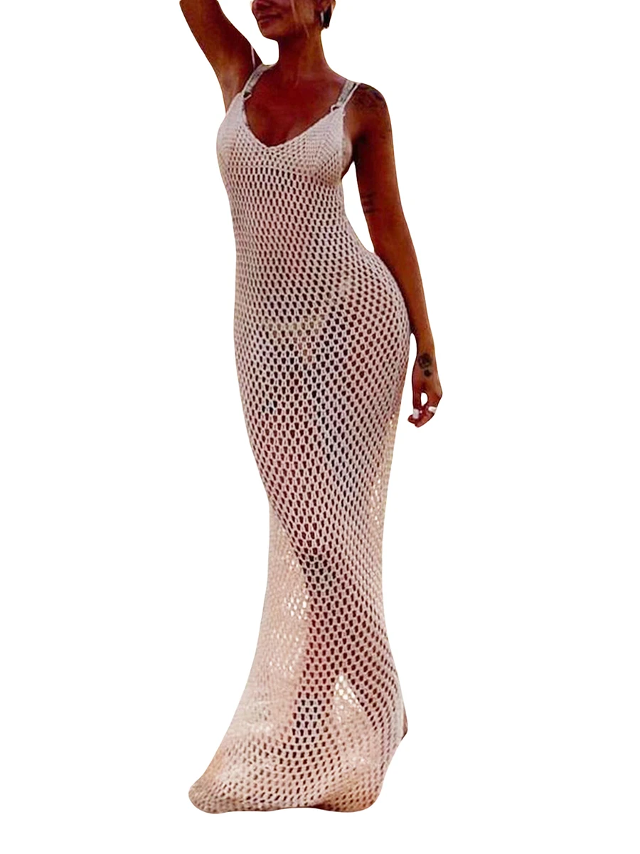 Smvp Women Knitted Beach Cover Ups Crochet Cutout Backless Beach Dress For Women Bikini Swimsuit Bathing Suit Summer Beachwear view 4