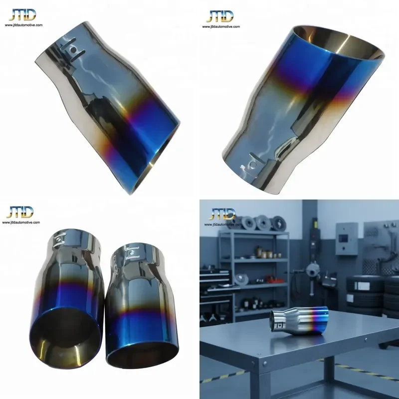 JTLD Bolt on Slant Double Wall Stainless Steel Exhaust Tip with Blue Flame Tip 89mm 1.2mm Thickness 1 Year Warranty