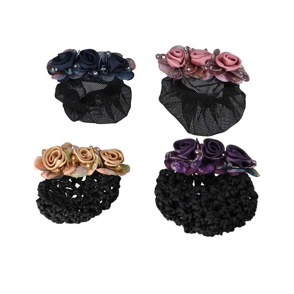 Flight Attendant Crochet Hair Clip For Nurses Spring Clip Flower Bun Snood Women Bun Net Crystal Hairnet Cover Zircon