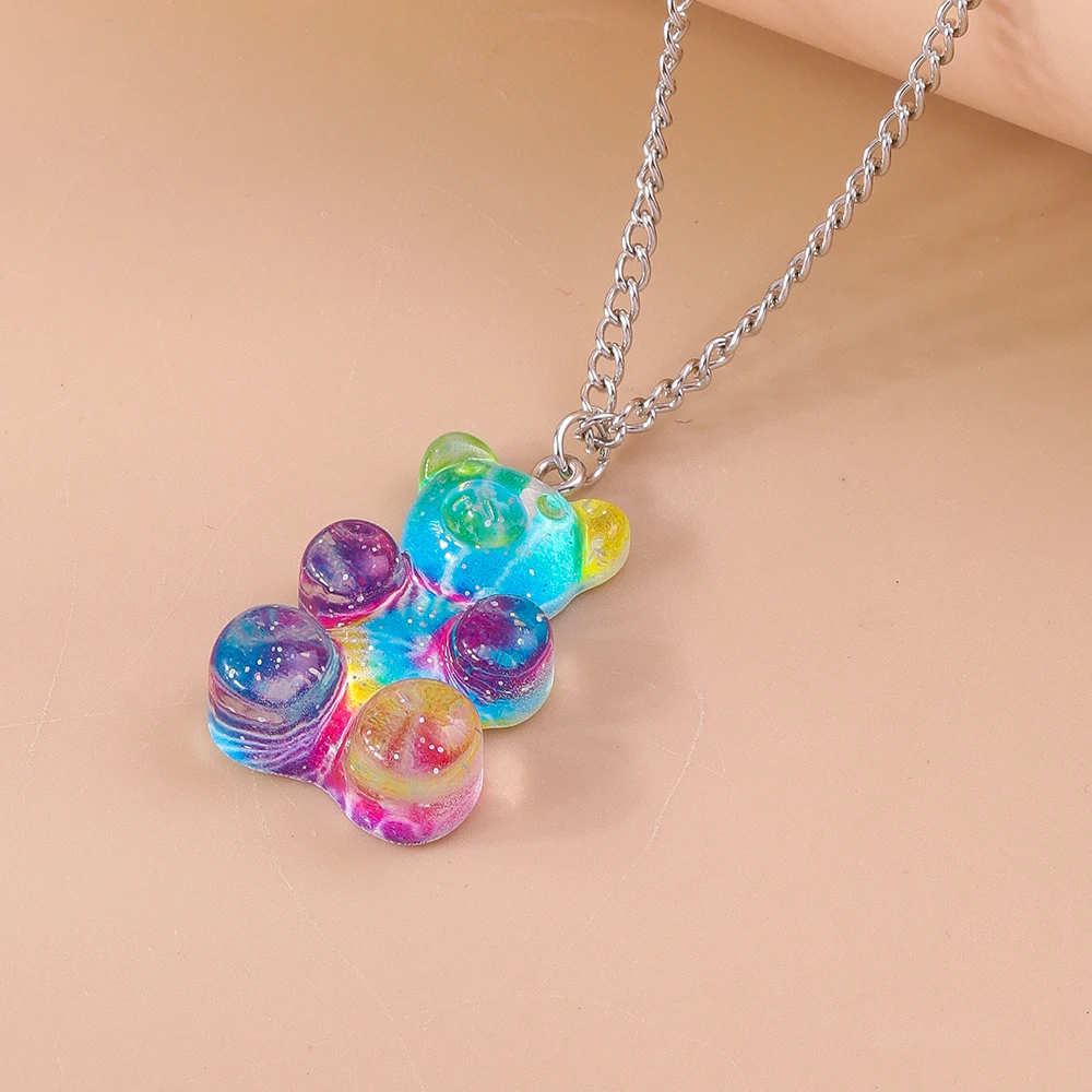 Aihua neue große Süßigkeiten Farbe Gummibärchen Halskette für Frauen Kinder kreative Harz Bär Anhänger Halskette Ohrring Geburtstag Schmuck Geschenke – Detail 17
