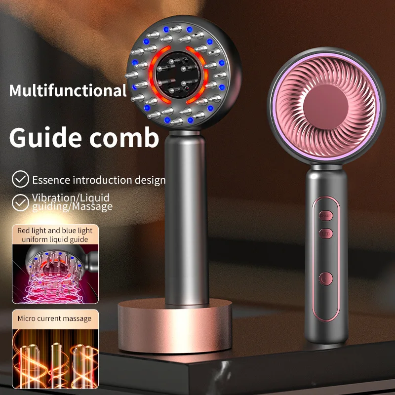 New Home Electric Scalp Massager Hair Growth Solution Applicator Roller Ball Head Applicator Red & Blue Light EMS Massage Comb