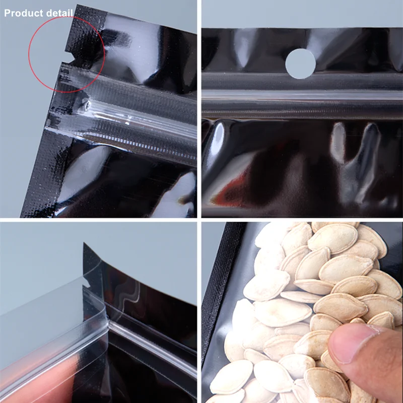 StoBag 100pcs Black Food Packaging Ziplock Bag Aluminum Foil Hang Hole Sealed Storage for Tea Nuts Snack Candy Resealable Pouch