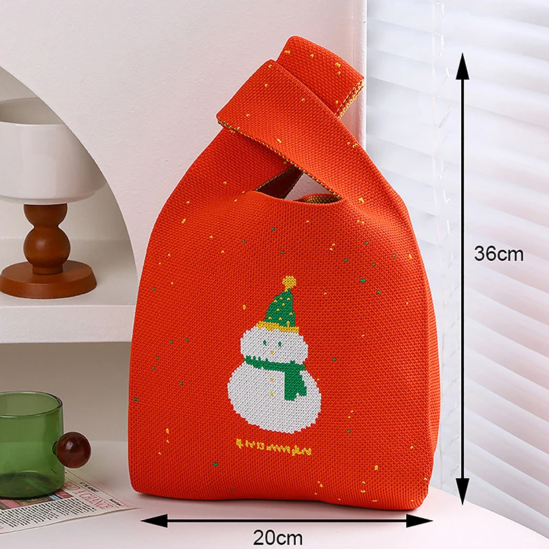 Lindo regalo de Navidad bolso de muñeca con nudo bolsa de dulces bolso de cubo de lana bolso de punto reutilizable de Navidad bolso de viaje bolso de mano