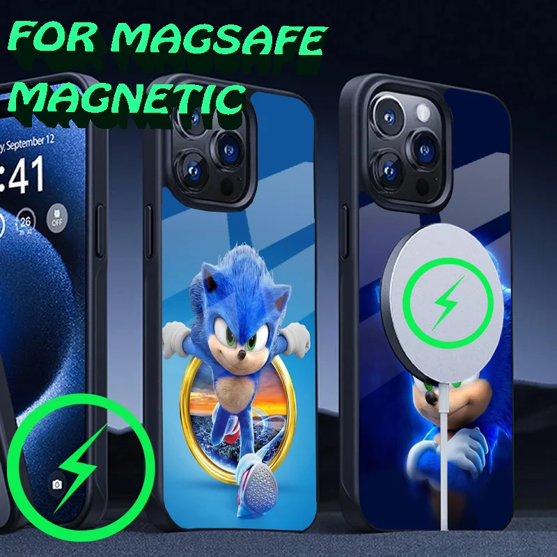 Cartoon-S-Sonics Phone Case For iPhone 16,15,14,13,12,11,Plus,Pro,Max Mini Magsafe Magnetic Wireless Charging