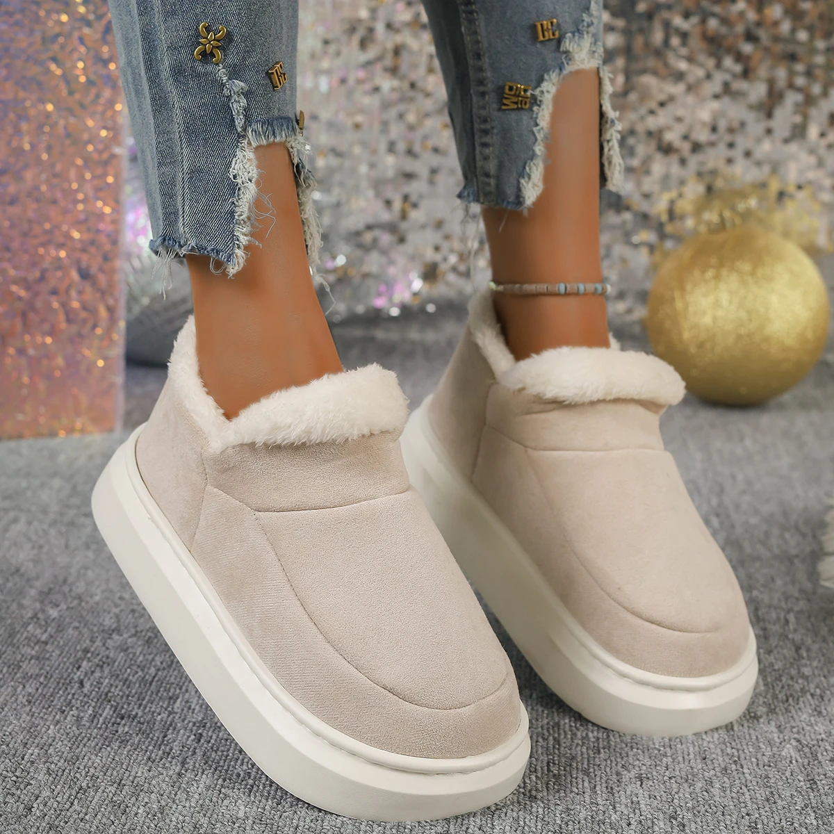 Buty damskie 2024 Nowa moda zimowa Buty codzienne dla kobiet Płytkie niskie obcasy Okrągłe palce Jednolity kolor Plus Size Zapatos De Mujer