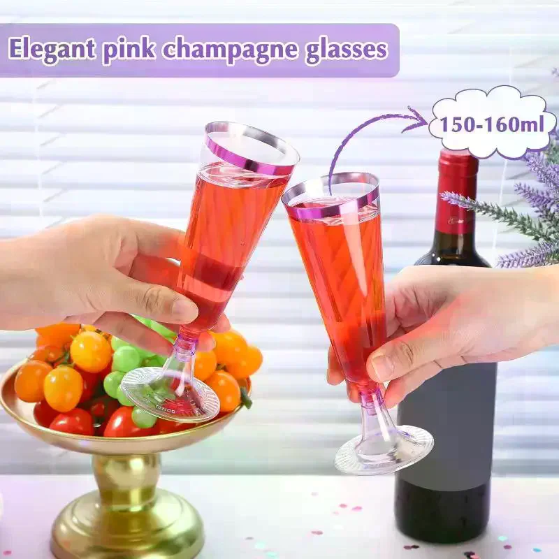 [MA]150ml Plastic Champagne Flutes Cup Clear Recyclable Shatterproof Goblet Cups Disposable Toasting Party Wedding Bar Supplies