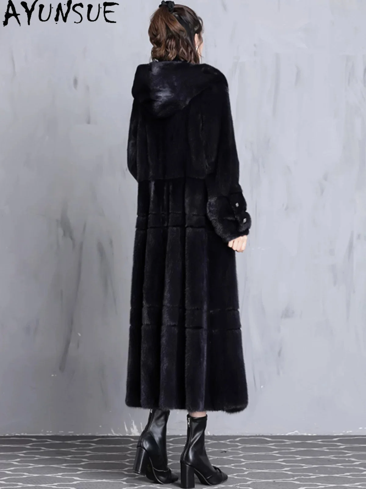 AYUNSUE Natural Velvet Mink Jacket Women Hoodie Real Fur Winter Clothing 100% Whole Mink Womens Coats Long 120cm معطف للنساء