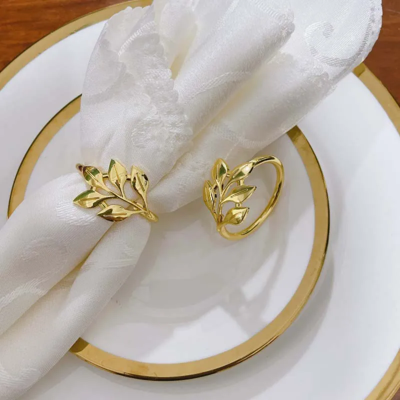 Vintage Fall Leaves Napkin Rings Elegant Gold Sliver Leaf Napkin Buckles Holder for Birthday Wedding Party Dinner Table Decor