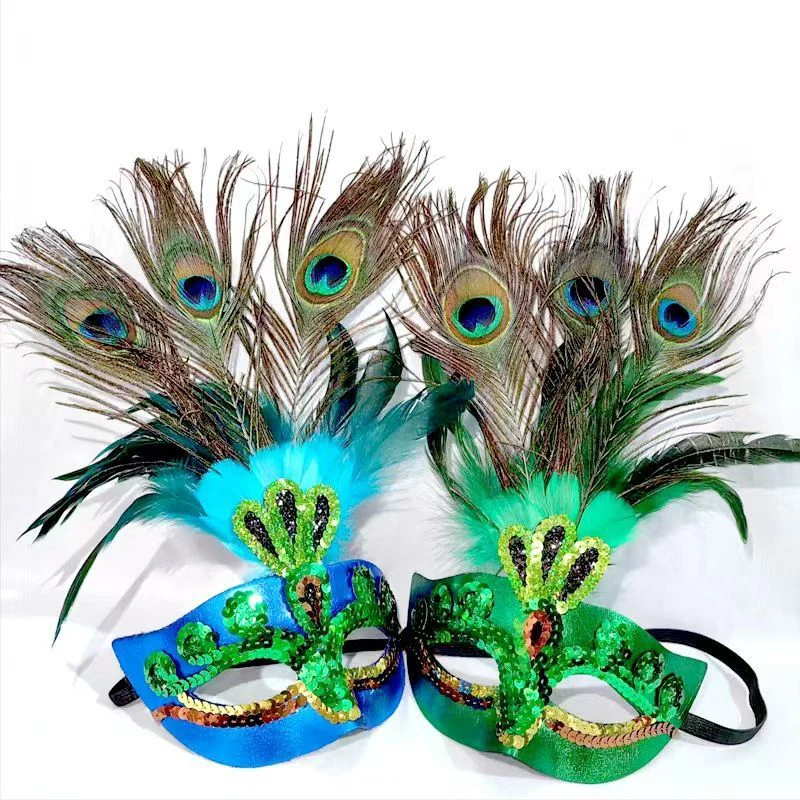 

Peacock Feather Women Masquerade Mask Painted Sequins Princess Fashion Venetian Party Prom Halloween Cosplay Carnival Blue Green
