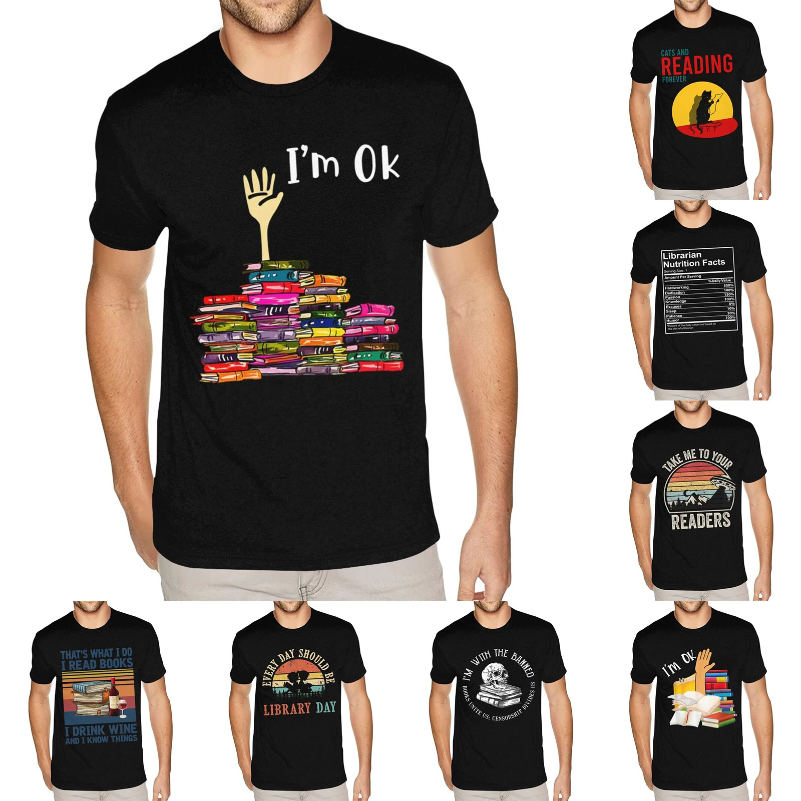 Reading Books Librarian Reader Nerd I'M Ok Teacher School T-Shirt Popular Gentlemen S T Shirts