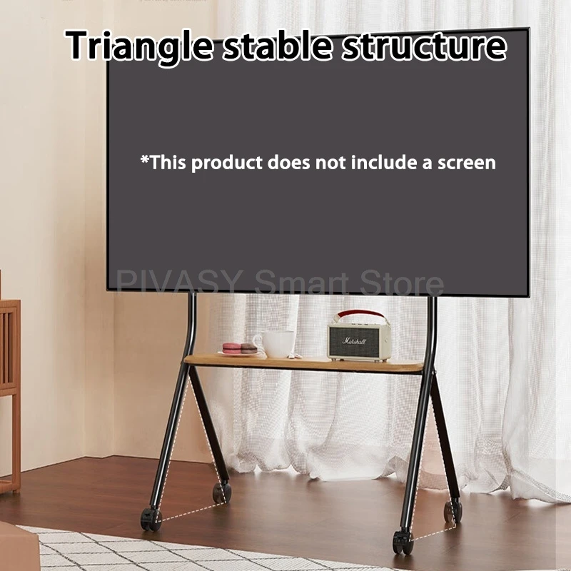 Stylish TV Mount on Wheels Movable Floor Stand with Storage Shelf 360° Swivel 50-80kg Load Capacity TV Cart for Home & Studio