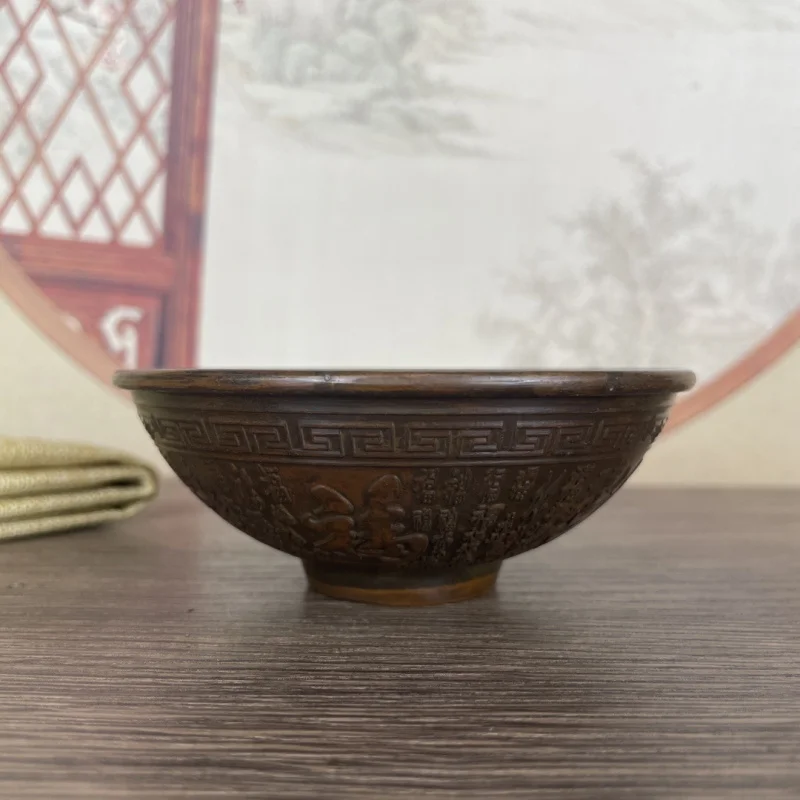 Bronze Patina Hundred Blessings Bowl, Antique Ornament, Vintage Home and Office Decoration, Collectible Gift
