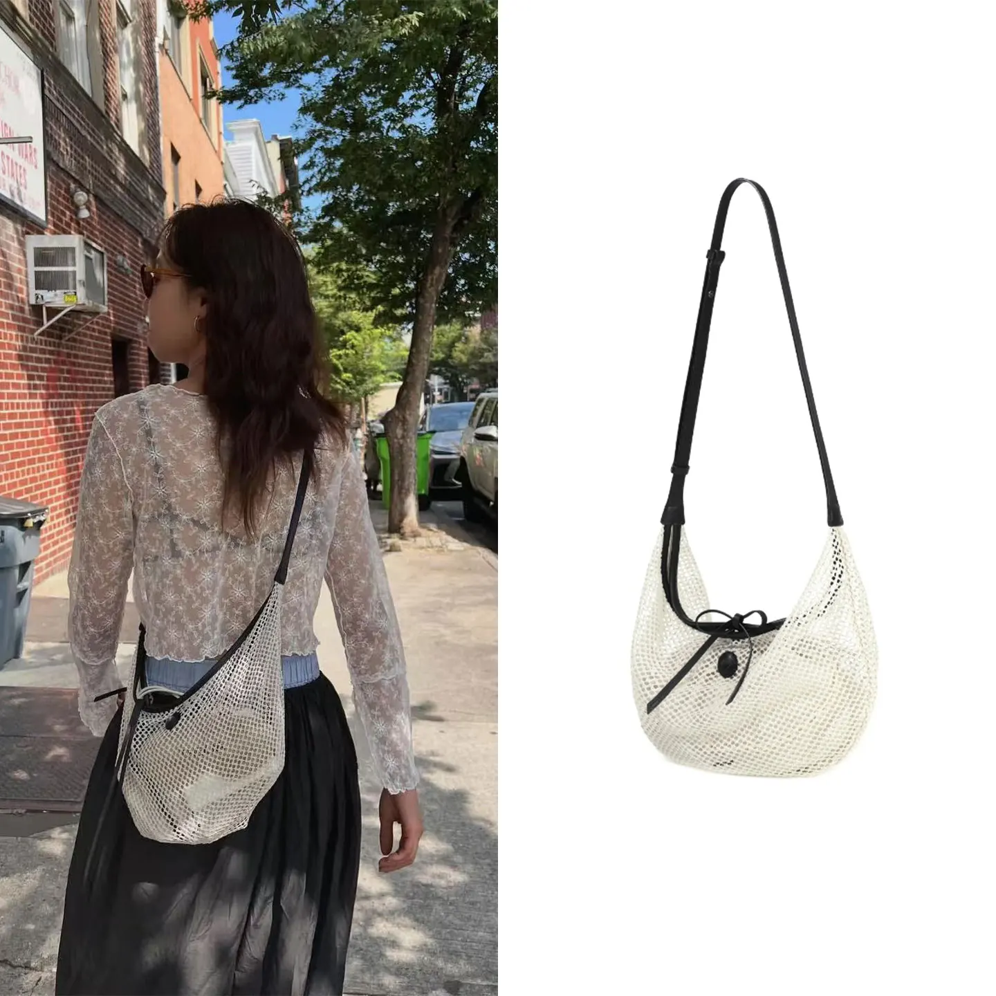

Summer New Style Xiaohuozhen Net Hollow Dumpling Bag Women's High-End Sensation Shoulder Crossbody Bag Casual Simple Style