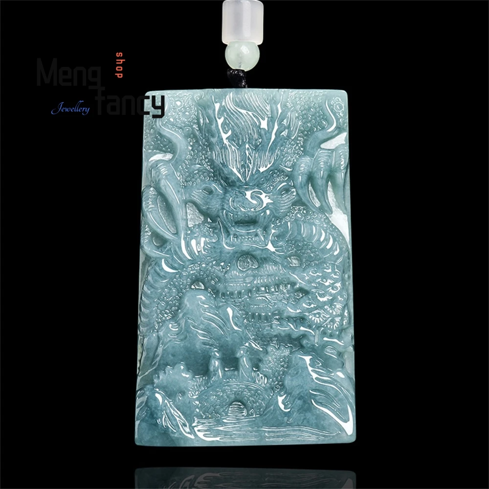 

Genuine Natural A-grade Jade Blue Water Dragon Brand Zodiac Dragon Pendant, Ice-type Jade Pendant For Men, Women's Style Elegant
