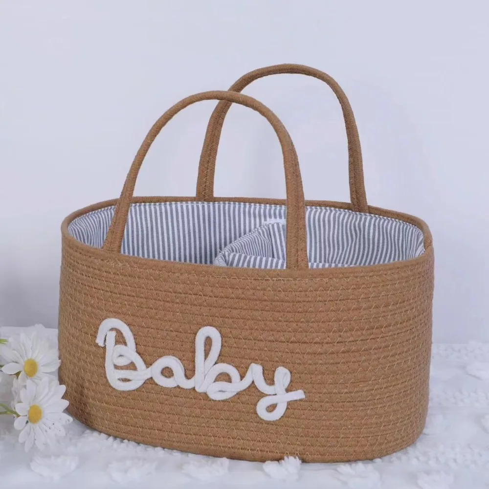 Durable Large Capacity Nappy Organiser Portable Woven Diaper Storage Bag Versatile Cotton Rope Storage Basket for Newborn