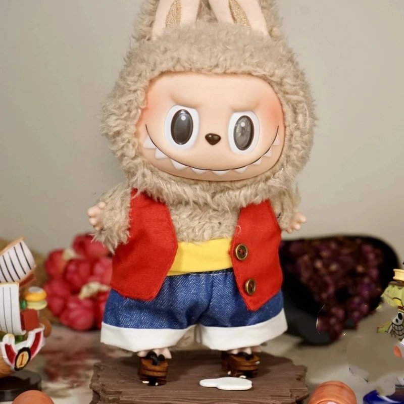 라부부 인형 옷 17cm, 라부부 옷용 멋진 빨간 조끼 세트, 트렌디한 플레이 펜던트 옷, 인형 액세서리, 축제 선물