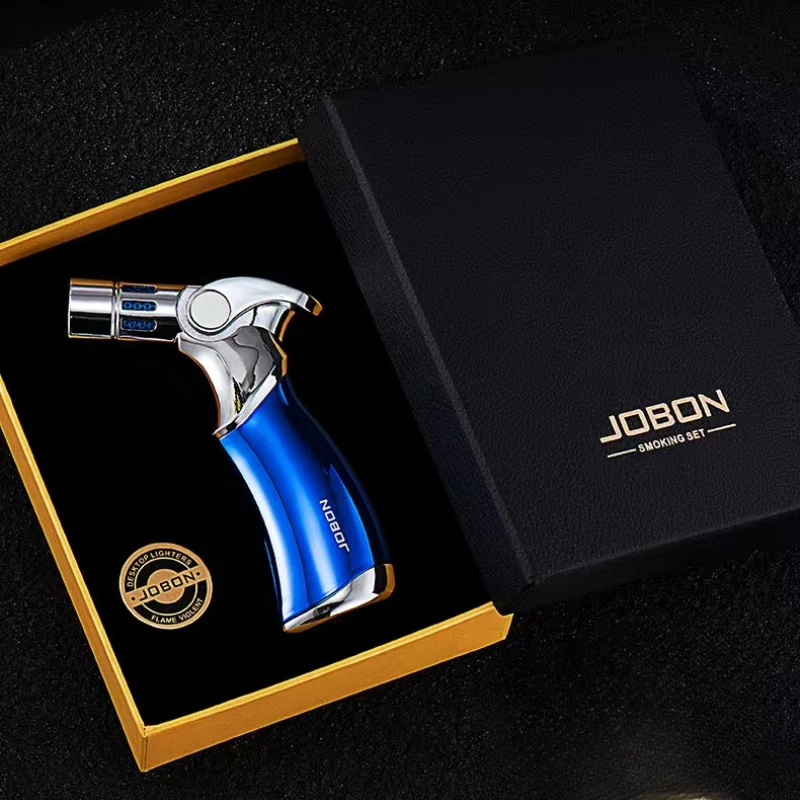 JOBON 4 Flame Jet Butane Gas Spray Gun Lighter Outdoor Windproof Metal Kitchen Baking BBQ Cigar Tool