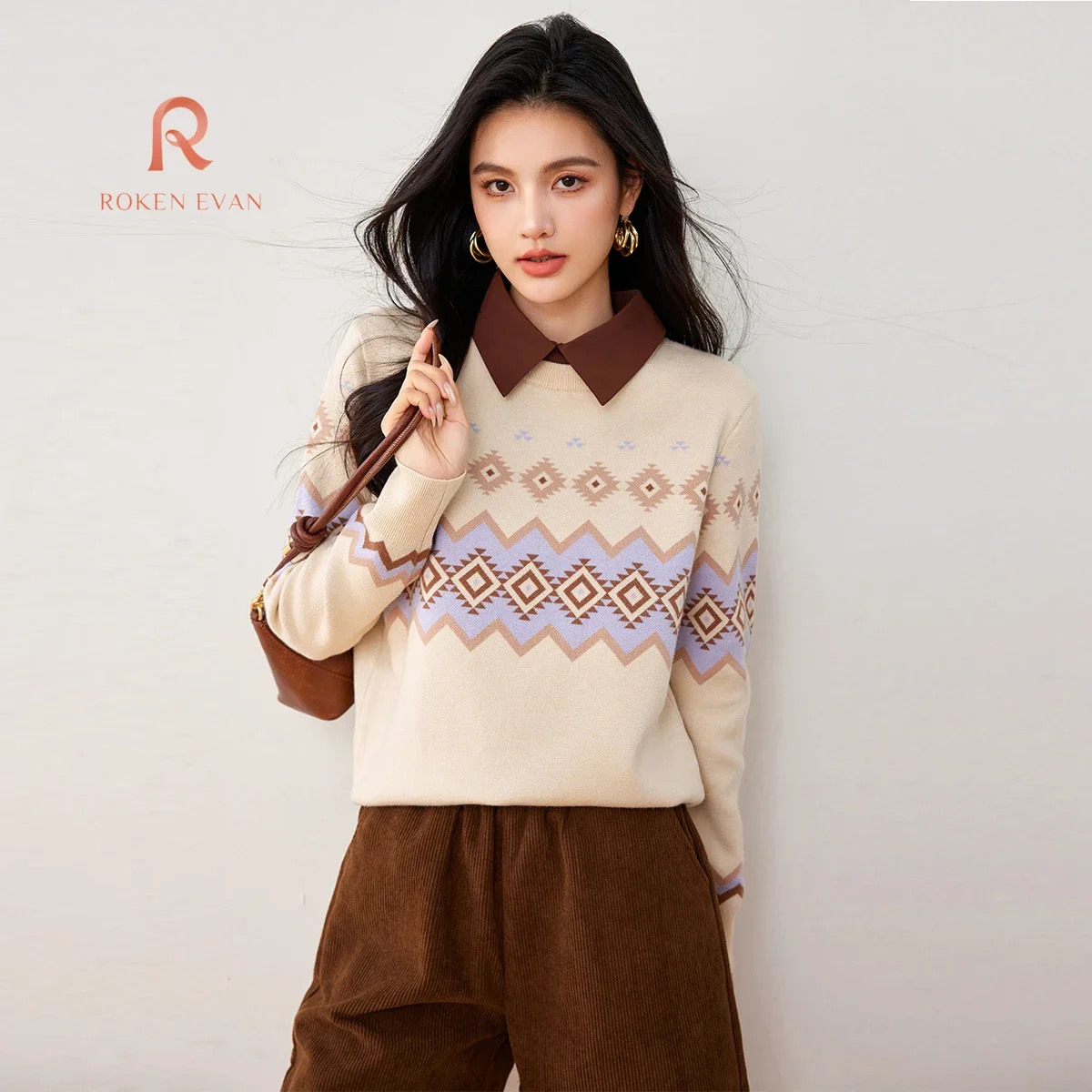 ROKEN EVAN 2024 Autumn Women Knitted School Sweater  Korean Fashion Design Long Sleeve Top Feminino Muslim Cardigans Outfit