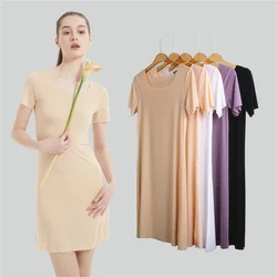 Summer Seamless Cool Silky Full Slips Dresses for Women Thin Short Sleeve Mini Cool Petticoat Underkirt Sleepwear Dress Slip