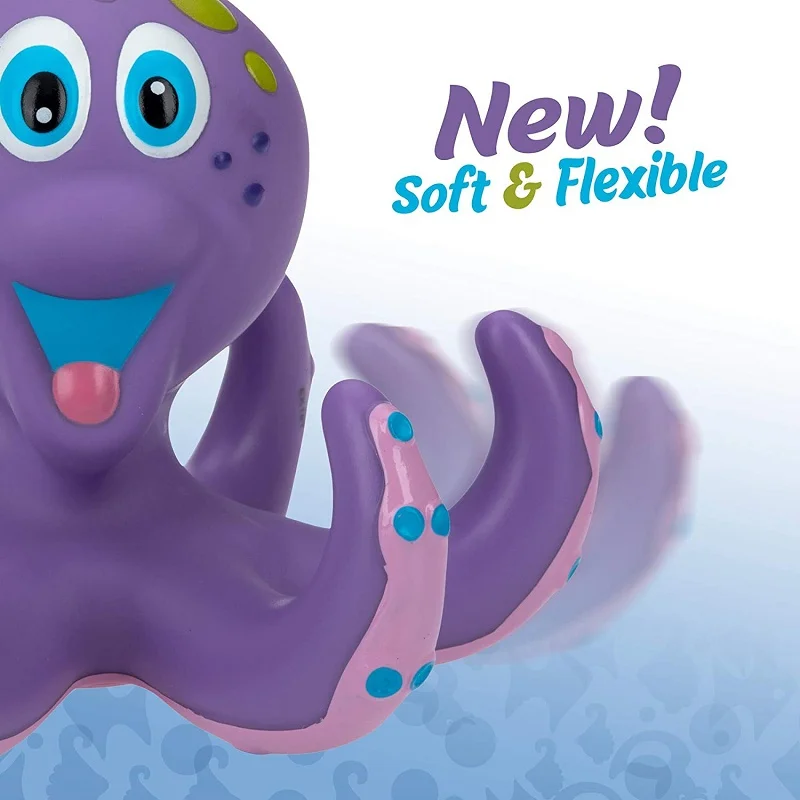 Polvo roxo flutuante com 5 anéis de hoopla brinquedo interativo de banho