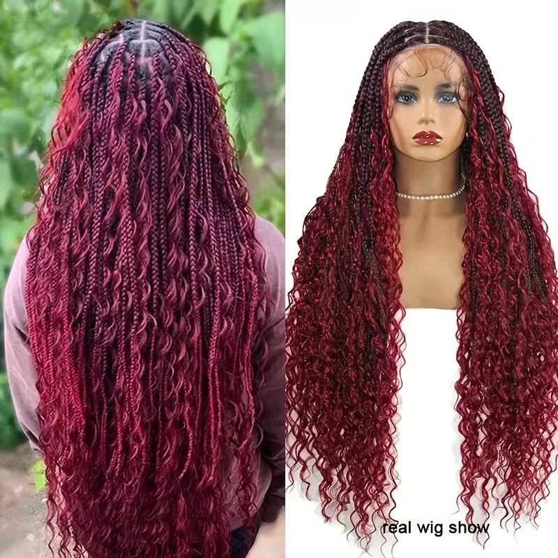 

Синтетический парик с полной HD-основой из кружева, плотность 350%, омбре бордовый/коричневый, с невидимым шнурком, безузловые богемские плетеные кудри