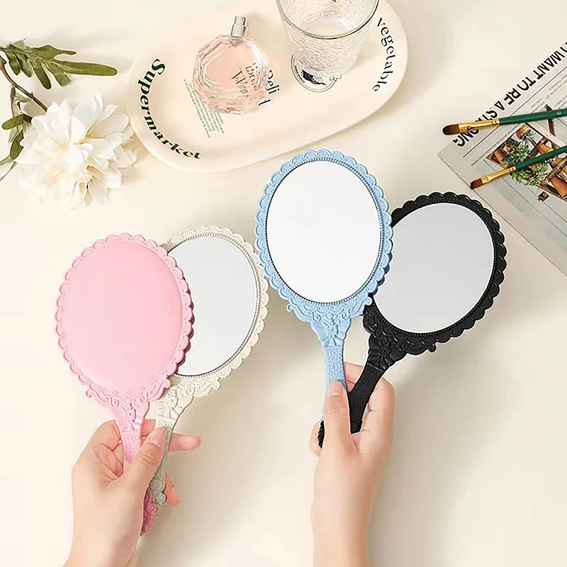 Portable Vintage Makeup Mirror Hand Hold Oval Round Mirror Noble Restore Ancient Ways Court Mirror Makeup Beauty Tool