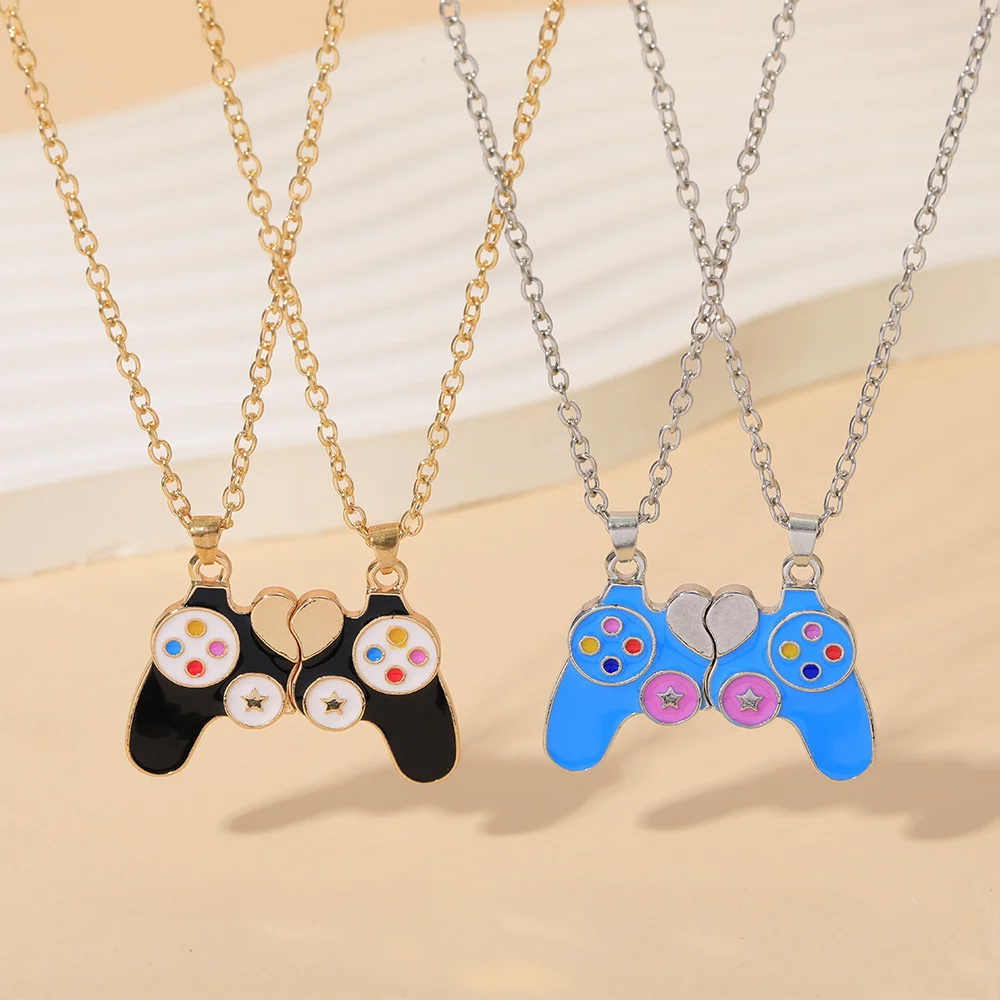 2 Pcs Magnetism Gamepad Best Friends Pandent Necklace Trendy Alloy Cute Gamepad Heart Shape Couple Necklace Fine Jewelry Couple