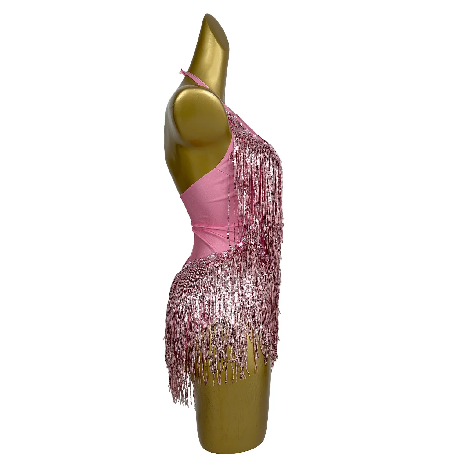 Shuye Pink Fringed Latin Dance Talent Performance Suit Female Group Backing Dance Leotard Nightclub Performance Jumpsuit