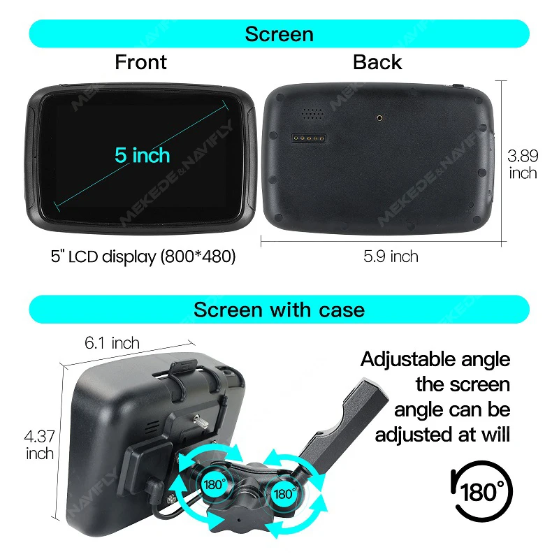 NaviFly 5 inch Portable Motorcycle LCD Display IPX7 Waterproof Monitor For Wireless Apple Carplay Android Auto Moto Car Play