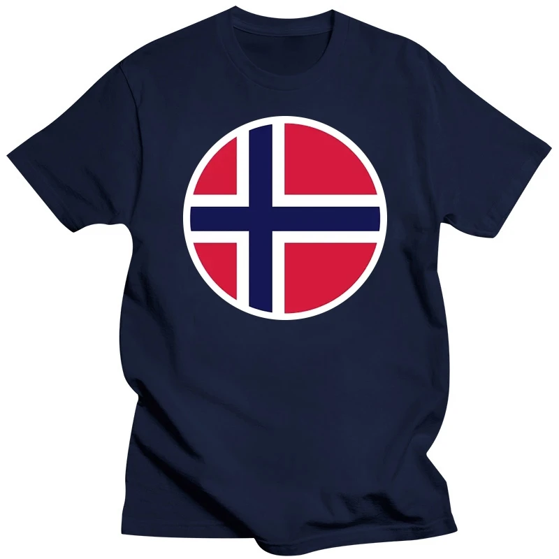 Round Norwegian Flag T-Shirt Tee Shirt Free Sticker Norway NOR NO