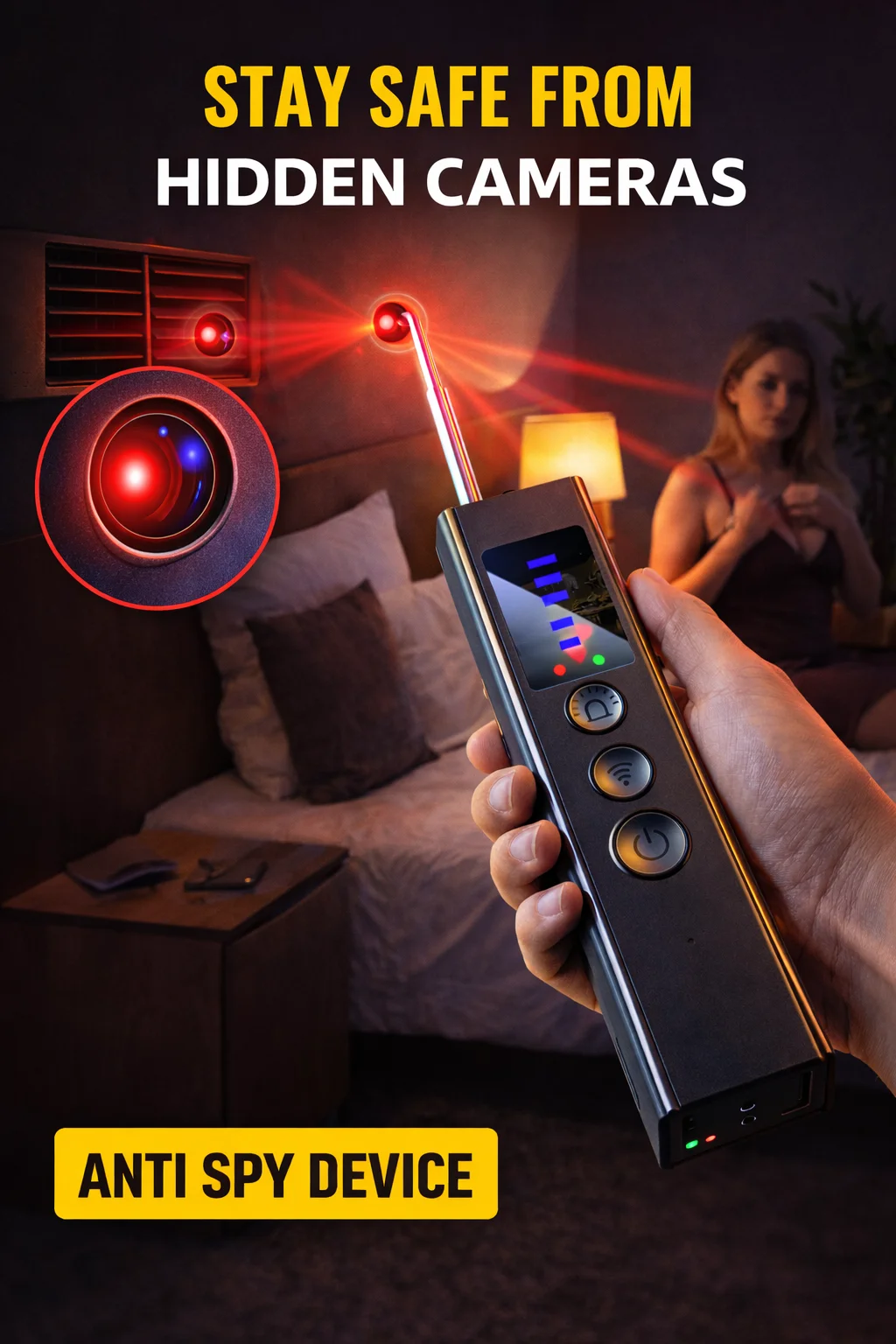 

Hidden Camera Detector Anti-Spy Car GPS Tracker Listening Device Bug RF Wireless All Signal Scanner Gadget Security Protection