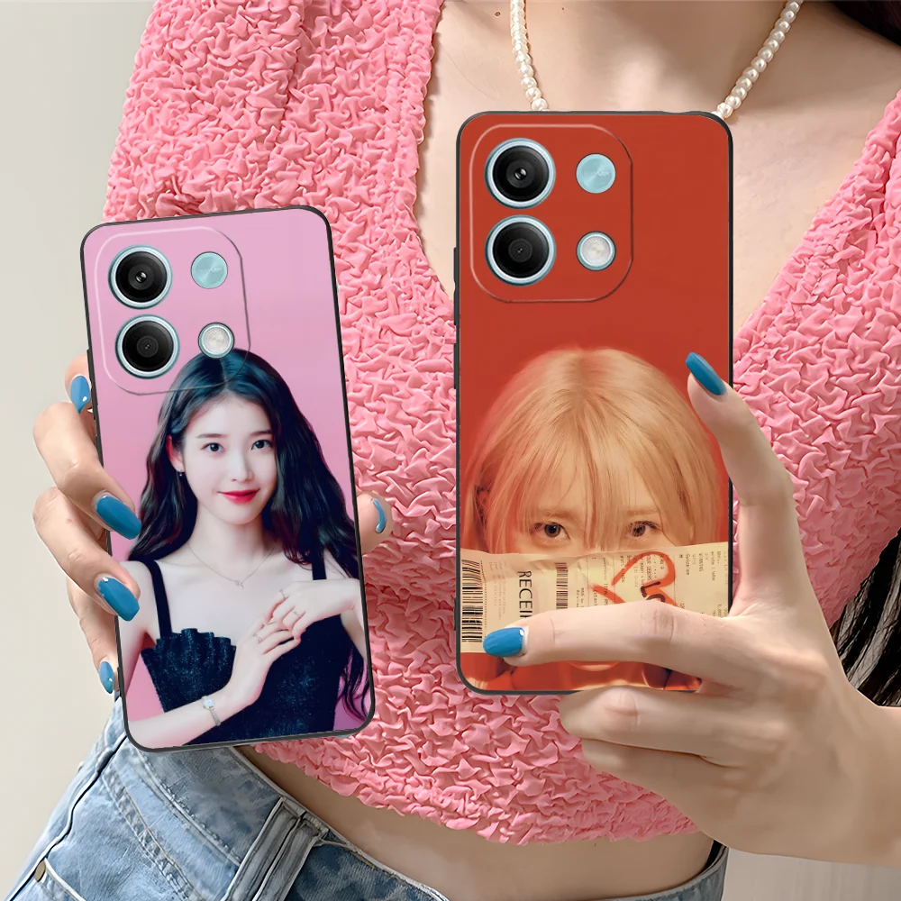 IU Lee JiEun Phone Case for Xiaomi Redmi Note 13 12 11 10 9 8 7 6 S A Pro Lite Plus 5G Black Cellphones Cover Smartphone