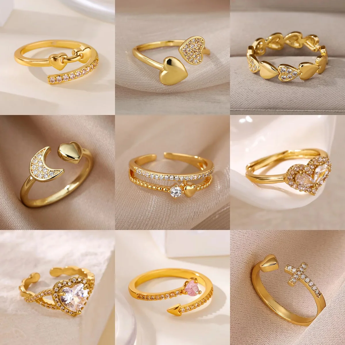 Zircon Heart Rings For Women Stainless Steel Gold Color Love Heart Crystal Ring Wedding Engagement Jewelry Accessories Gift