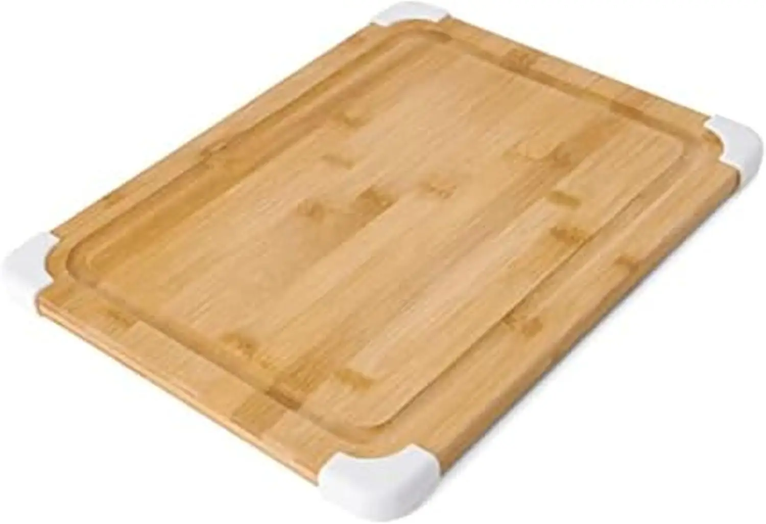 Bamboo Cutting Board with Juice Groove, Non-Slip Edge, 11x14 Inch, White, for Chopping and Serving