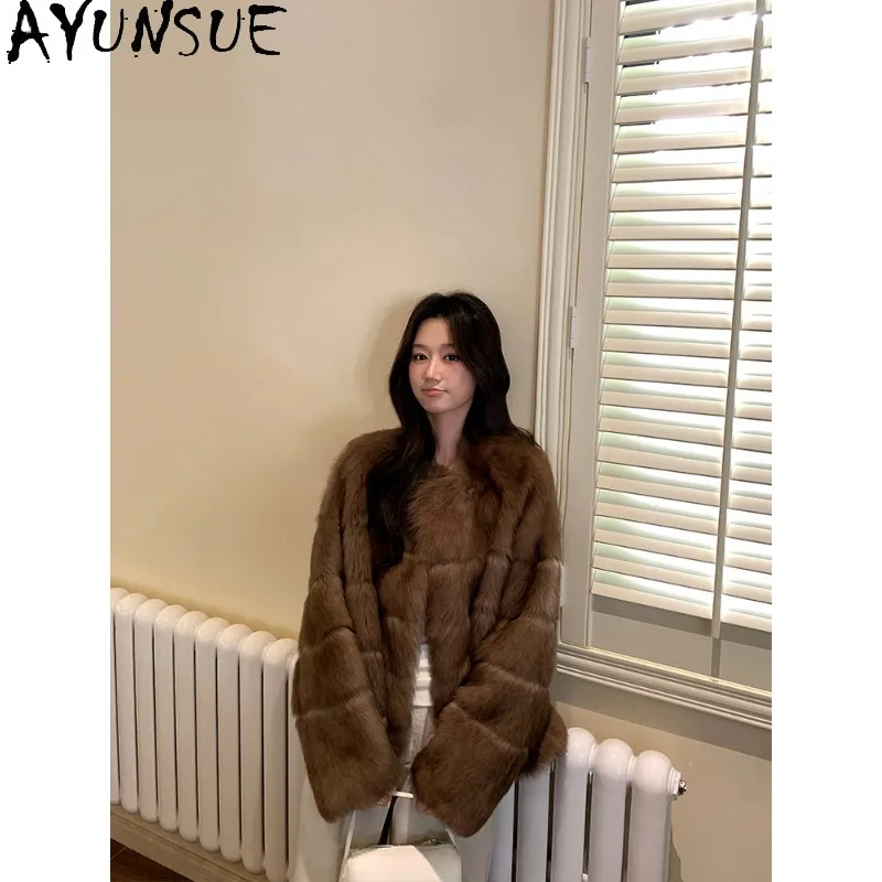

AYUNSUE Tuscan Lamb Shearling Coats for Woman Fashion Loose Real Fur Jackets Warm Women Winter Coat High Quality Woman Clothes