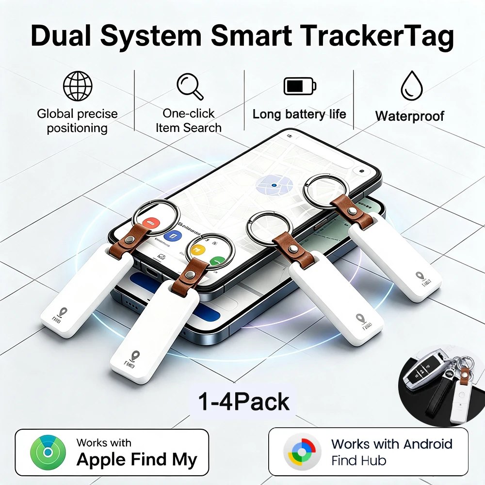 Dual System Item Finder Bluetooth Tracker Tag Works With Google & IOS Find My Portable Keys Wallet Smart Location Tags 1-4Pack