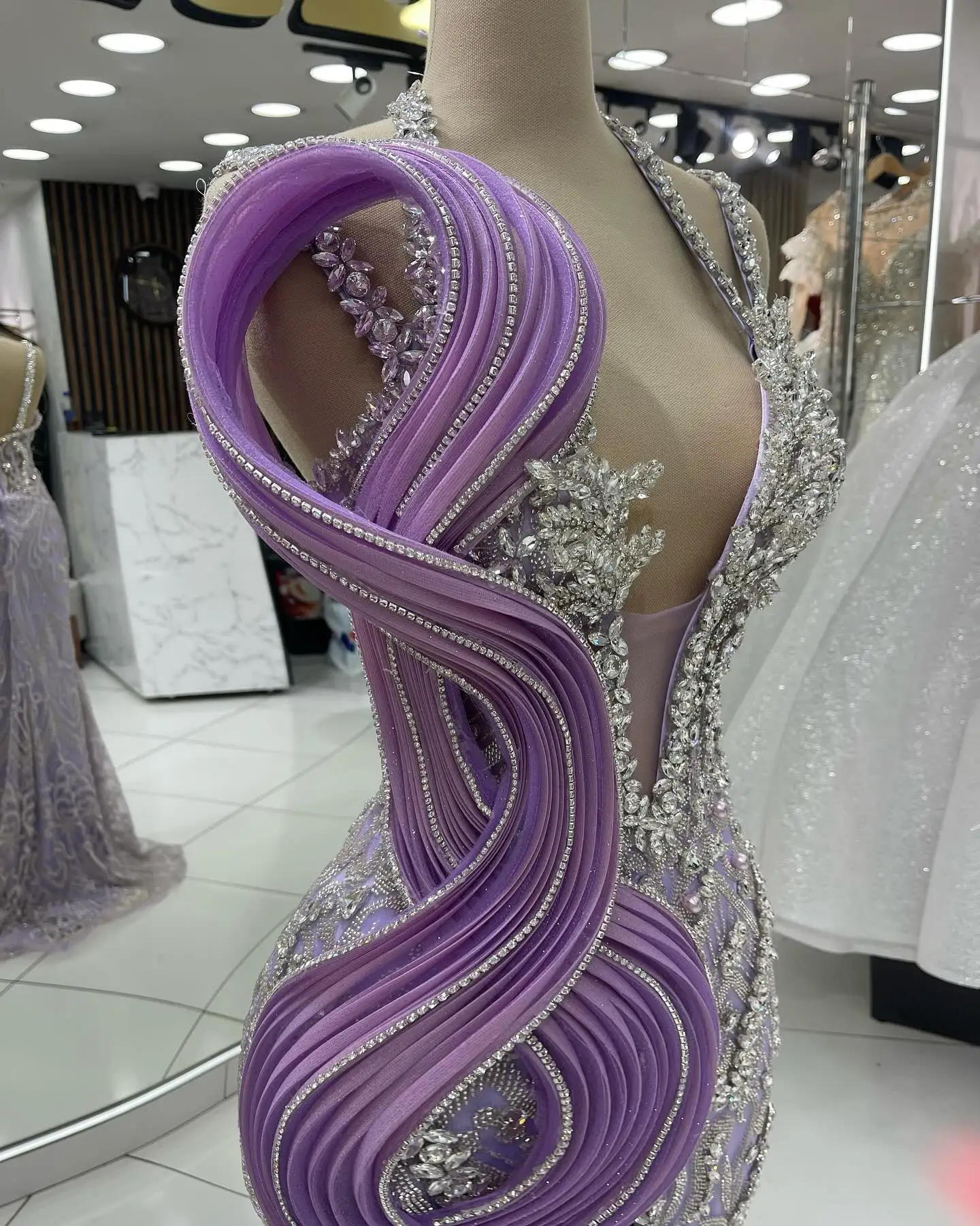 Purple Luxury Mermaid vestidos de ocasión formales Silver Crystal Stones Appliques Wedding Party Dress Femaile Cocktail Robes