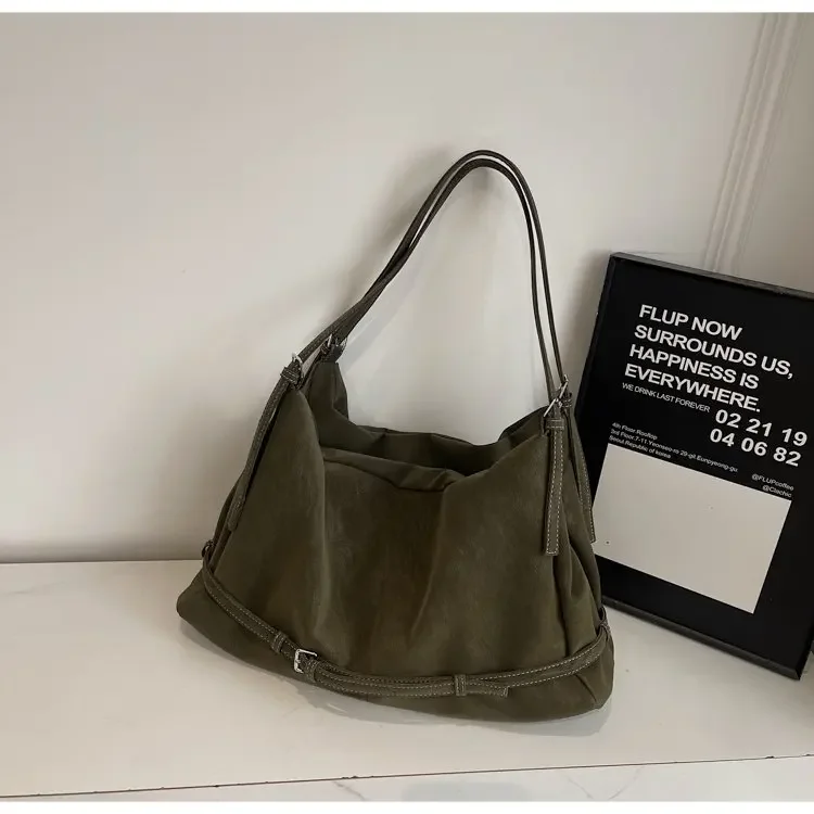 CEEKAY Damen Hobo-Tasche, dunkelbraun, Wildleder-Textur, große Schulterhandtasche, seitliches Schnallendetail, Reißverschluss, für den täglichen Pendelverkehr, lässig – Detail 20