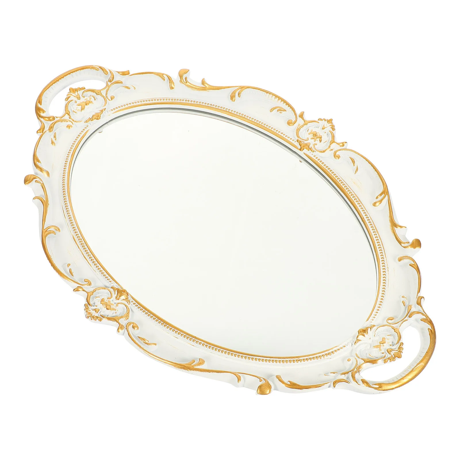 

Vintage Decorative Mirror Tray Oval Makeup Organizer Jewelry Display Perfume Storage Tray Perfect for Home Office Hotel