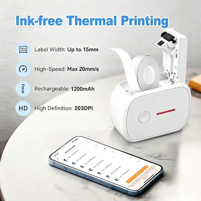 Compact Bluetooth Thermal Sticker Printer Portable Mini Label Maker Machine For Office Home Labeling